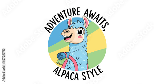 Cute adventure llama design with text adventure awaits alpaca style perfect for travel themed merchandise and kids apparel
