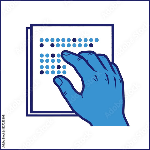 Hand reading braille text on paper for visually impaired.