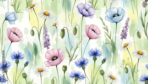 Seamless Watercolor Wildflower Pattern