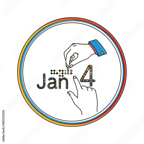 Braille literacy day with hands reading and writing Braille text.