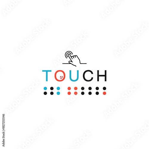 Graphic representation of the word TOUCH with Braille system.