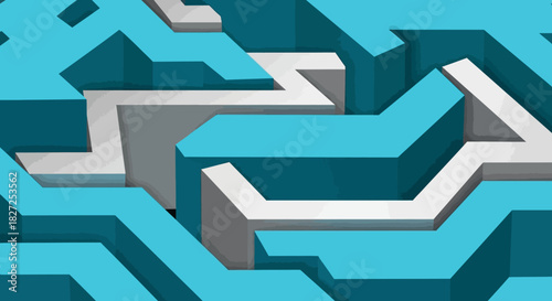 Abstract maze design with blue and white colors.
