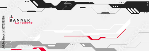 Abstract Modern Tech Background Minimal Geometric Circuit Pattern in Red, Black, and Grey