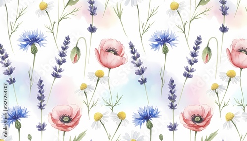 Watercolor Wildflower Seamless Pattern