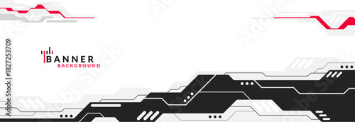 Abstract Modern Tech Background Minimal Geometric Circuit Pattern in Red, Black, and Grey