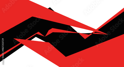 Abstract Geometric Composition with Red and Black Shapes.