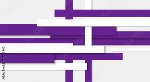 Modern abstract background with overlapping purple and white geometric stripes.