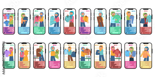 Woman Selling Clothes Online Streaming Illustration Collection