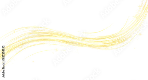 Abstract golden light streak with sparkles isolated on transparent background for design