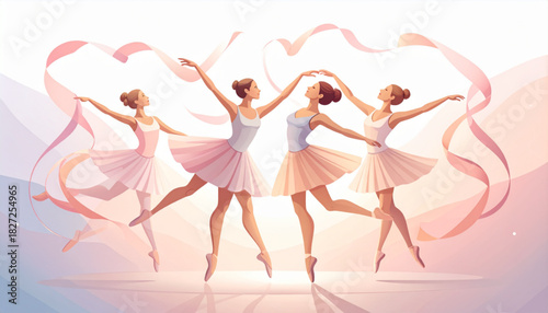 Soft Pastel Ballet Dancer Sketches with Flowing Ribbons Poster