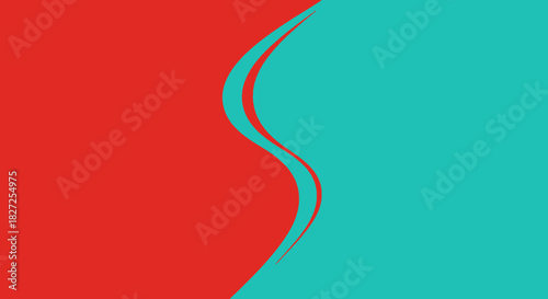 Red and Blue Abstract Composition with S-Shaped Divider.