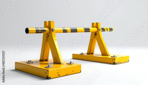 Yellow and Black Barricade on White Background.