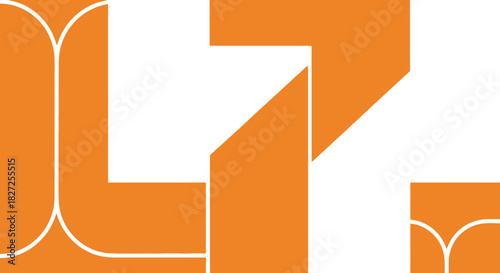 Abstract geometric design with orange and white shapes.