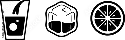 Minimalist beverage icons: coffee, citrus, ice, leaf, wind, drink