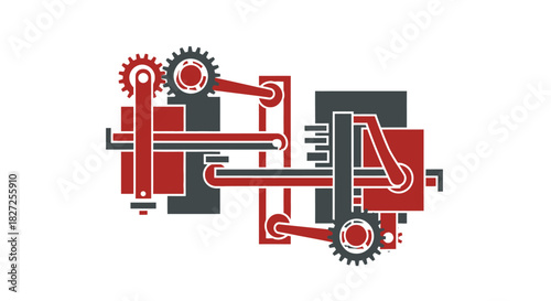Complex mechanical system with gears and interconnected components.
