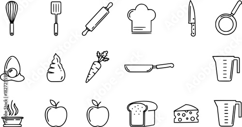 Icon set of healthy snacks: silhouette designs of food and beverages for lifestyle projects