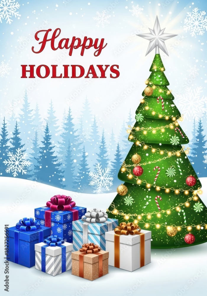 Obraz premium Creative christmas tree design made from festive elements like leaves, stars, and snowflakes, isolated on white background