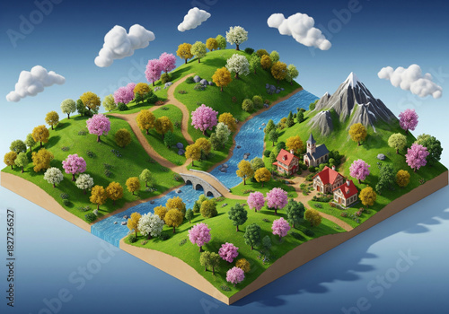 landscape with a small house and a tree