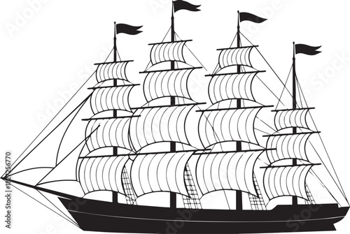 ship historic sailing ship with multiple masts and rigging vector