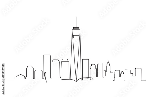 skyline new york outline one world trade center linear drawing