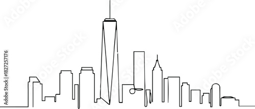 skyline new york continuous line art one world trade center vector