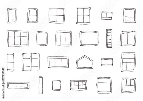 シンプルな窓の手描きイラストセット