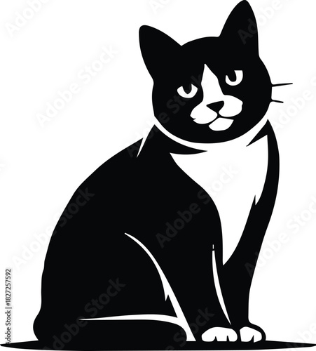 cat sitting silhouette black and white vector illustration logo