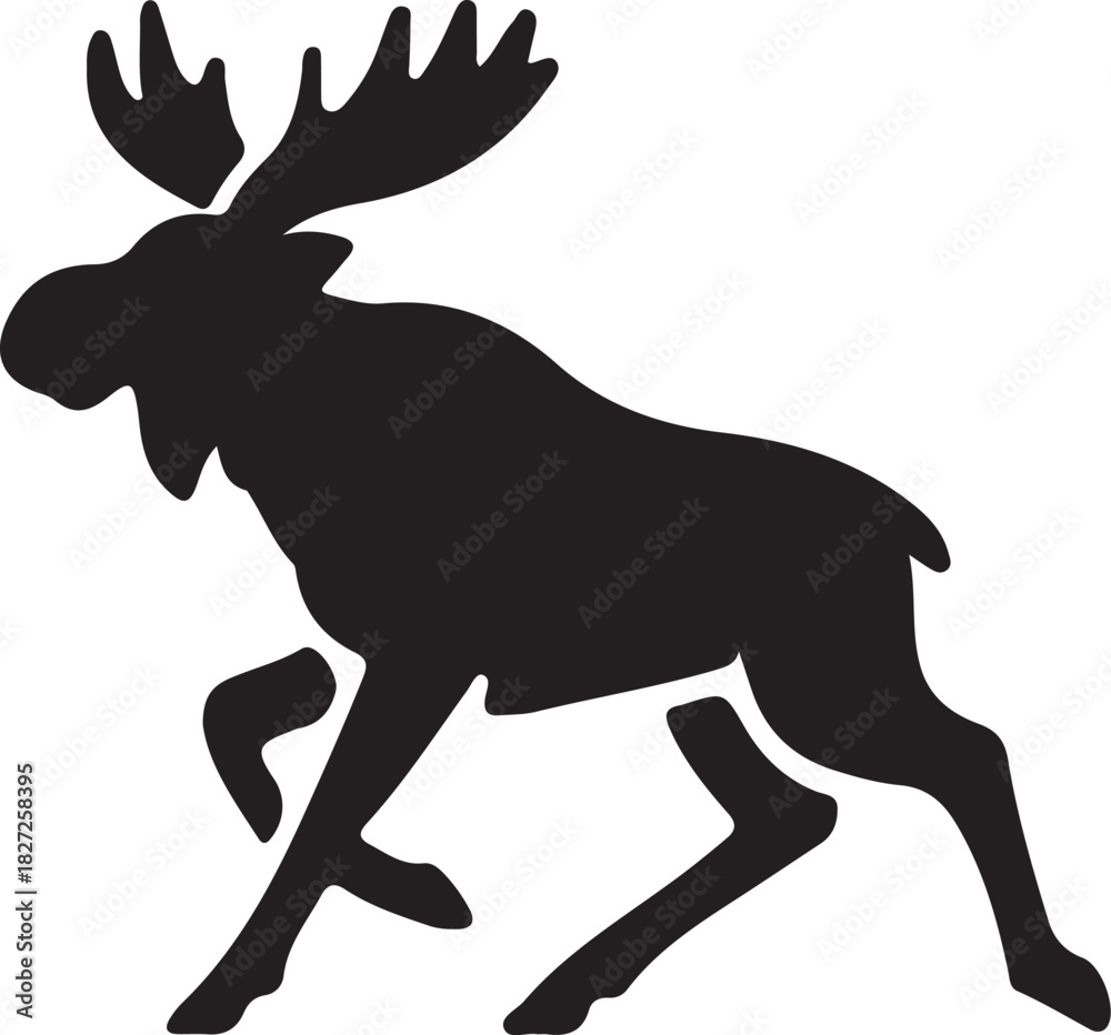 Obraz premium Moose Wildlife Silhouette Pattern with Forest Animals and Nature Elements