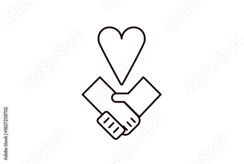 握手とハートの人との繋がりを表すアイコン
