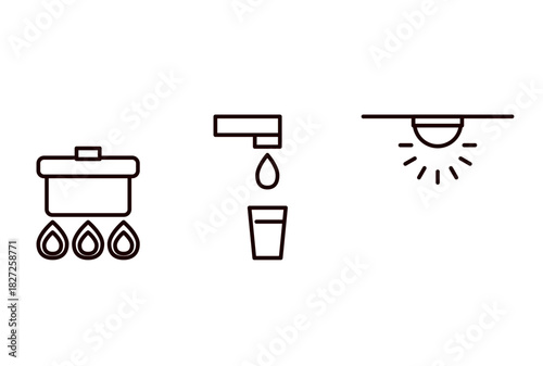 水道、ガス、電気のライフラインのシンプルなアイコン