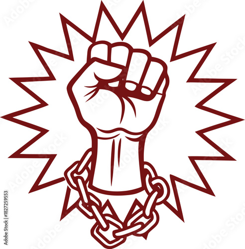 Fist breaking chains with starburst freedom power