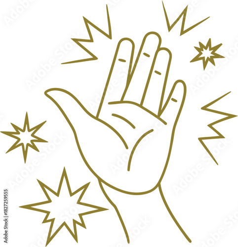 Gold Line Art Hand Giving a High Five with Stars gesture