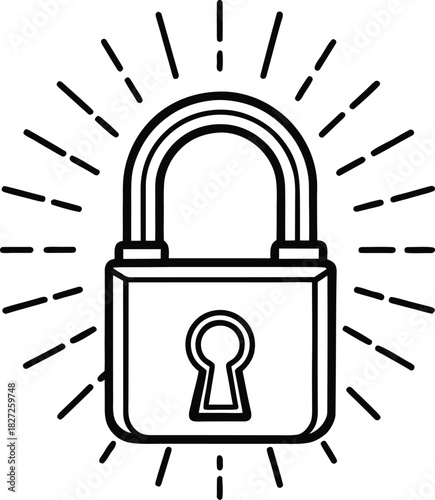 Padlock Icon with Burst Effect Keywords: padlock, lock, security, safety, protection, secure