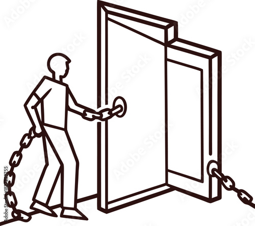 Person Chained to a Doorway Opening Keywords: person, chain, door, doorway, opening, escape