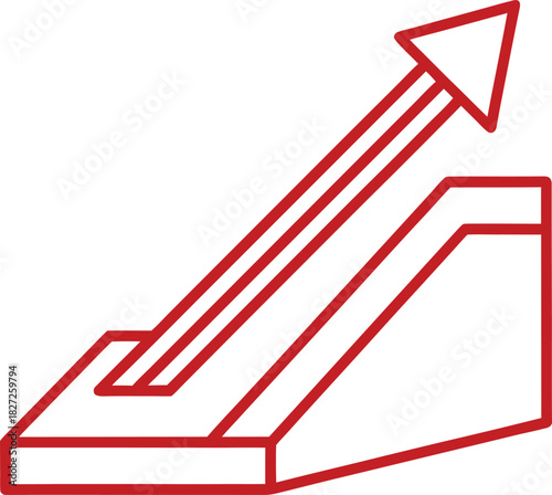 Red Escalator Arrow Icon on White Background movement