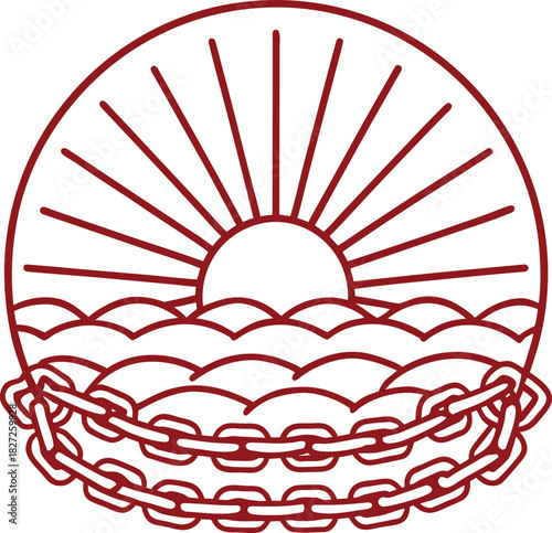 Sunrise Over Water with Broken Chains Keywords: sunrise, sun, water, waves, chains, broken