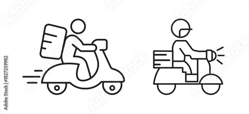 Scooter delivery icon, Vector illustration representing fast delivery, food service and courier logistics, Editable stroke.

