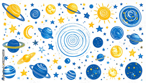 Whimsical Crayon Celestial Doodles for Kids Astronomy Book