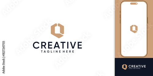 Geometric C or Q Logo with Hexagon Cutout for Creative Branding