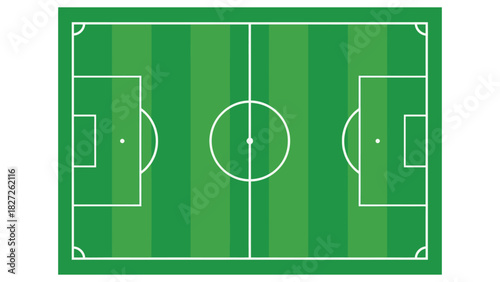 Overhead View of a Vivid Green Soccer Field Illustration with White Markings for Sport Game Plan
