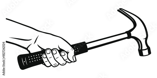 Hand holding claw hammer, illustrating construction & home improvement projects.