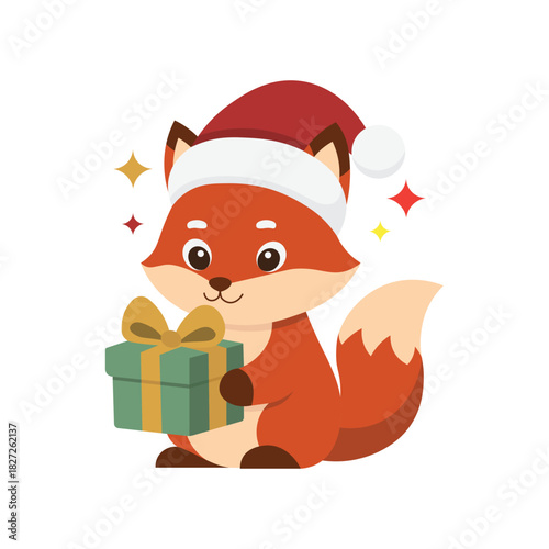 cute fox with present