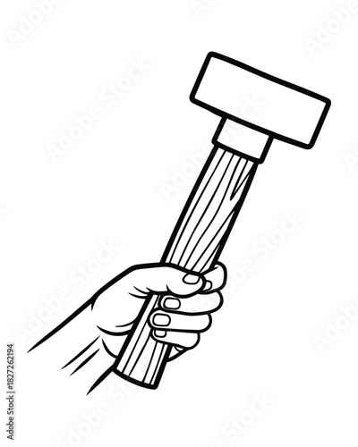 Hand gripping a mallet. Illustration of a tool for striking objects.