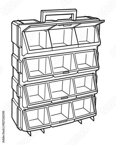 Modular Storage System with Tilt Bins: Organized Component Arrangement Display