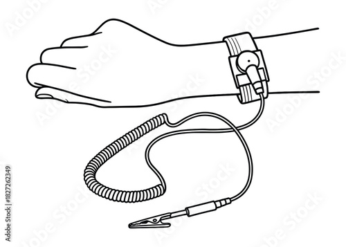 Wrist strap grounding tool on hand, vector illustration for ESD prevention