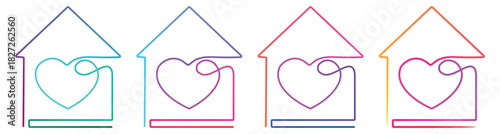 Colorful Home with Heart Symbol Symbolizing Safety Family and Love with Line Art Style