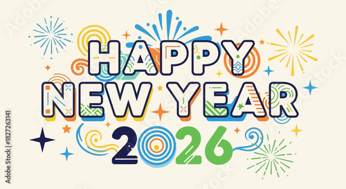 Colorful, fun vector illustration design of a happy birthday celebration party card with decorative text and art symbols for holiday discount sale