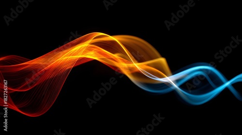 Abstract wave of fire and ice smoke on a black background.