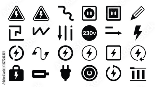 Electrical symbols and signs collection set electricity power voltage current design