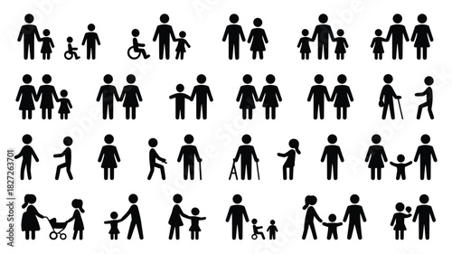 People icons representing family structures and relationships with diverse generations